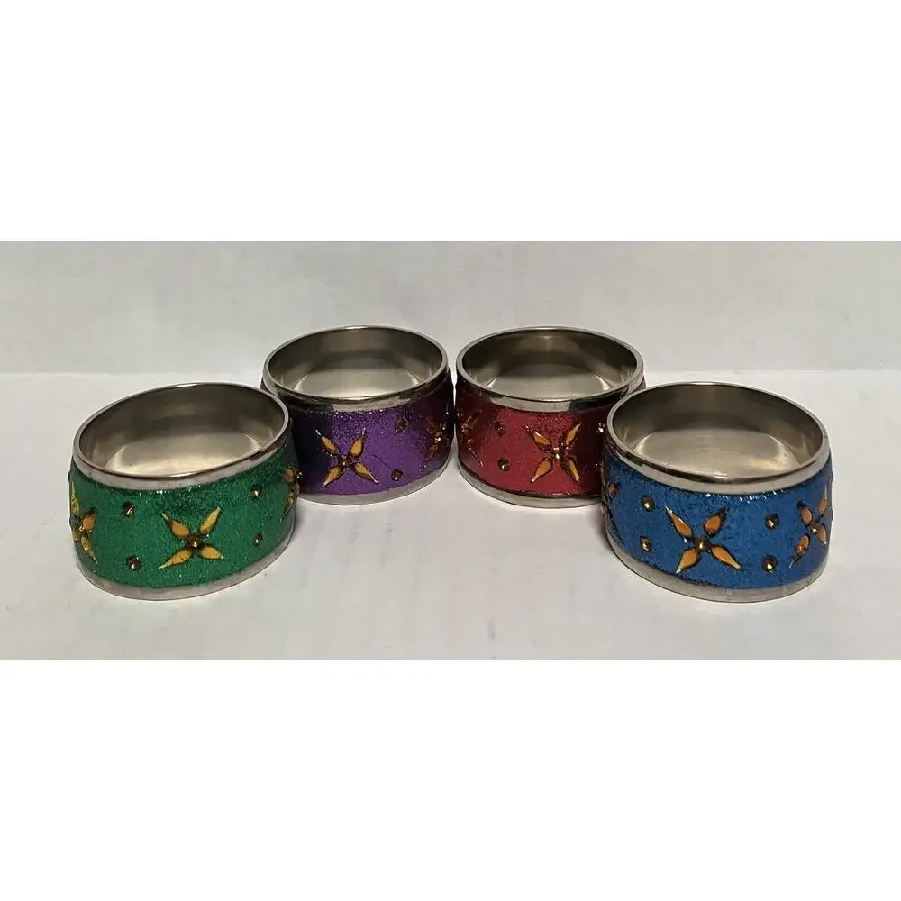 Pier 1 Imports Nickel-Plated Glittered Napkin Rings Multicolored Set of 4
